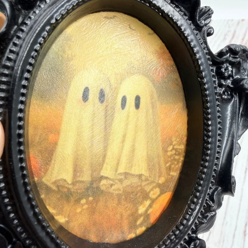Handmade Ghost Art Print Ornate Black Resin Frame Halloween Decoupage Decor